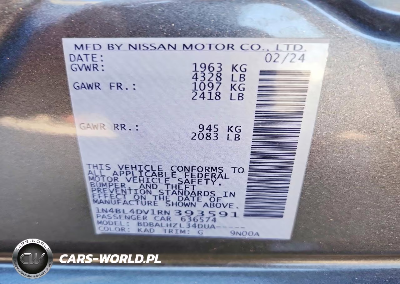2024 Nissan Altima Sv VIN:1N4BL4DV1RN393591 - 13