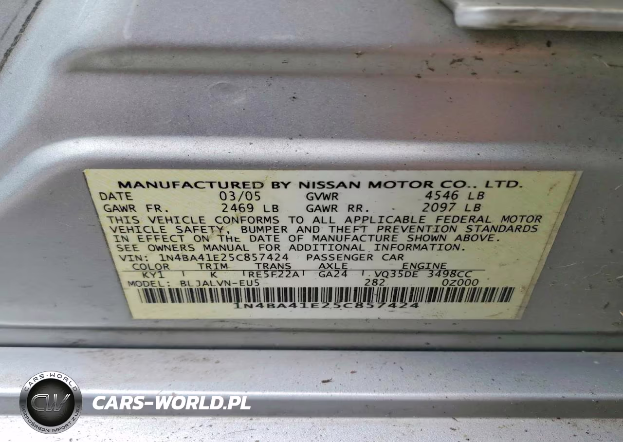 2005 Nissan Maxima 3.5 Se VIN:1N4BA41E25C857424 - 12
