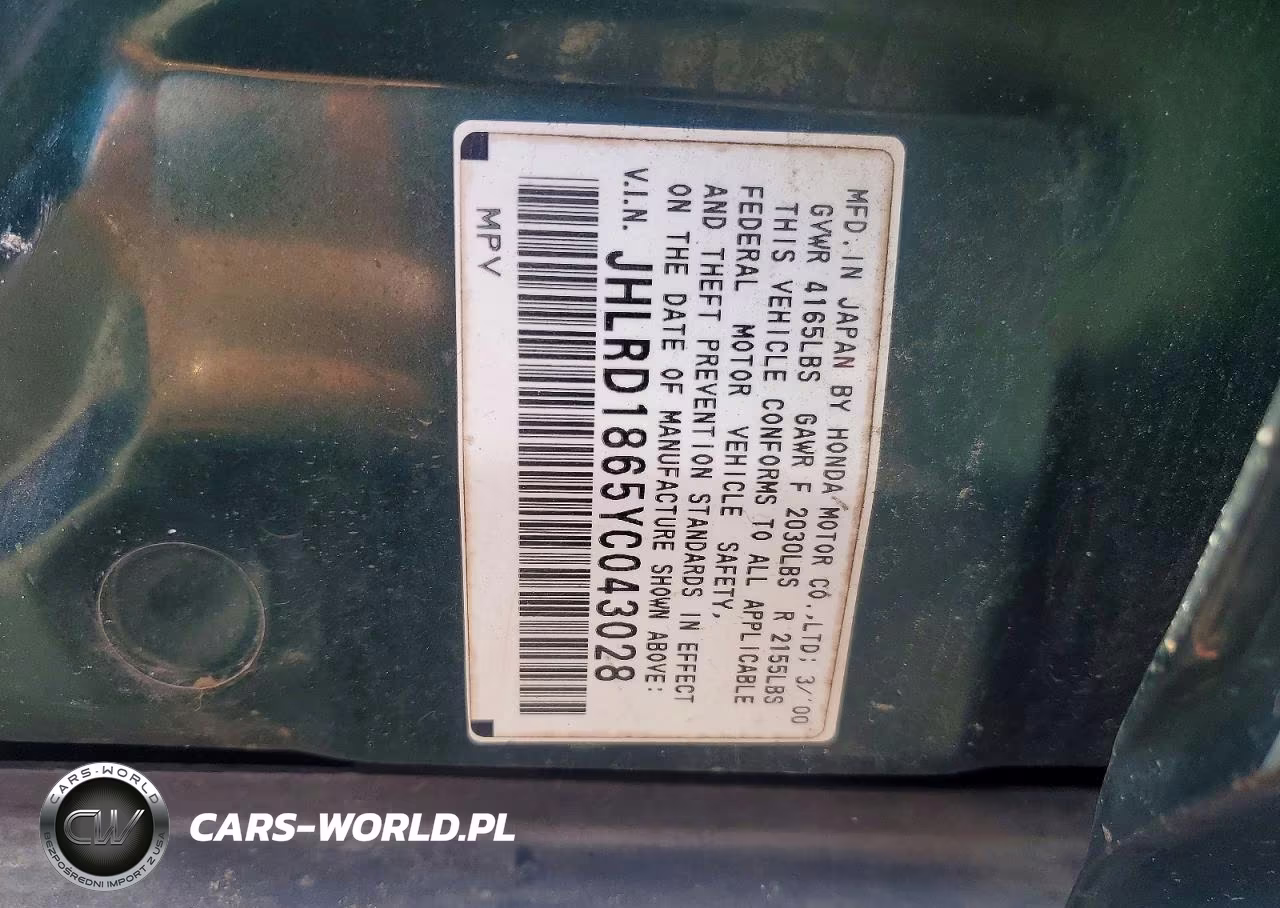 2000 Honda Cr-V Ex VIN:JHLRD1865YC043028 - 13