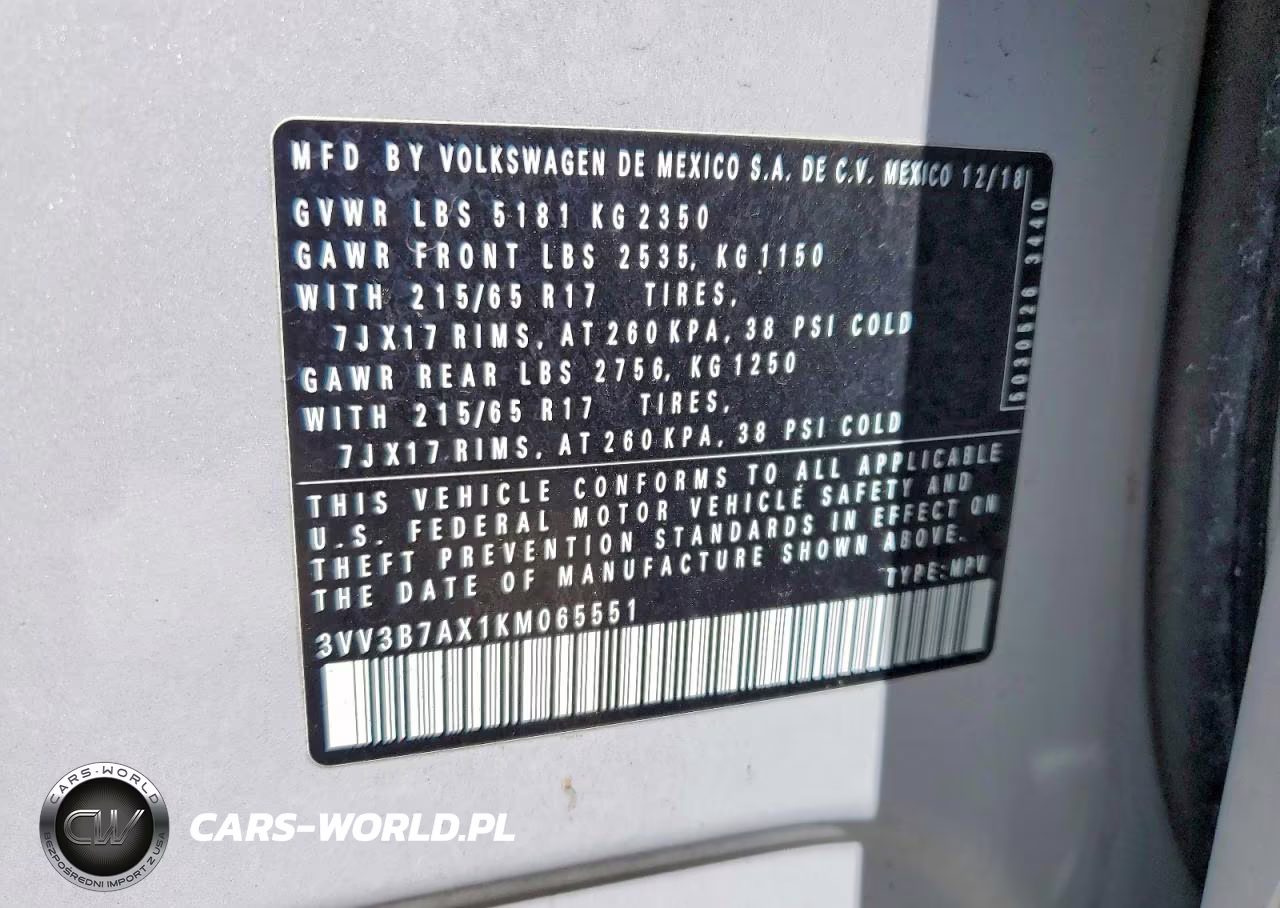 2019 Volkswagen Tiguan Se VIN:3VV3B7AX1KM065551 - 13