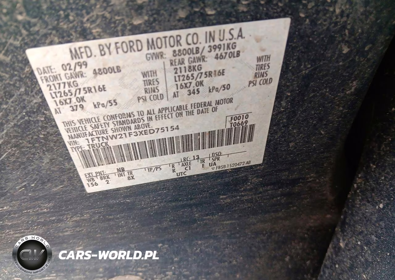 1999 Ford F250 Super Duty VIN:1FTNW21F3XED75154 - 12