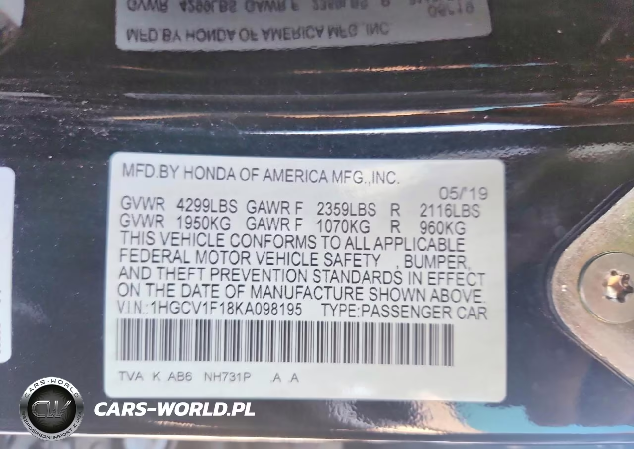2019 Honda Accord Lx VIN:1HGCV1F18KA098195 - 12