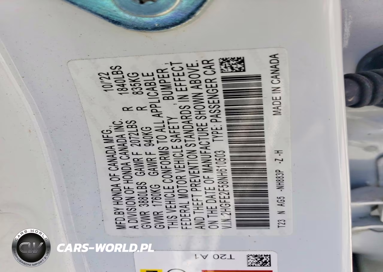 2022 Honda Civic Sport VIN:2HGFE2F58NH610503 - 13