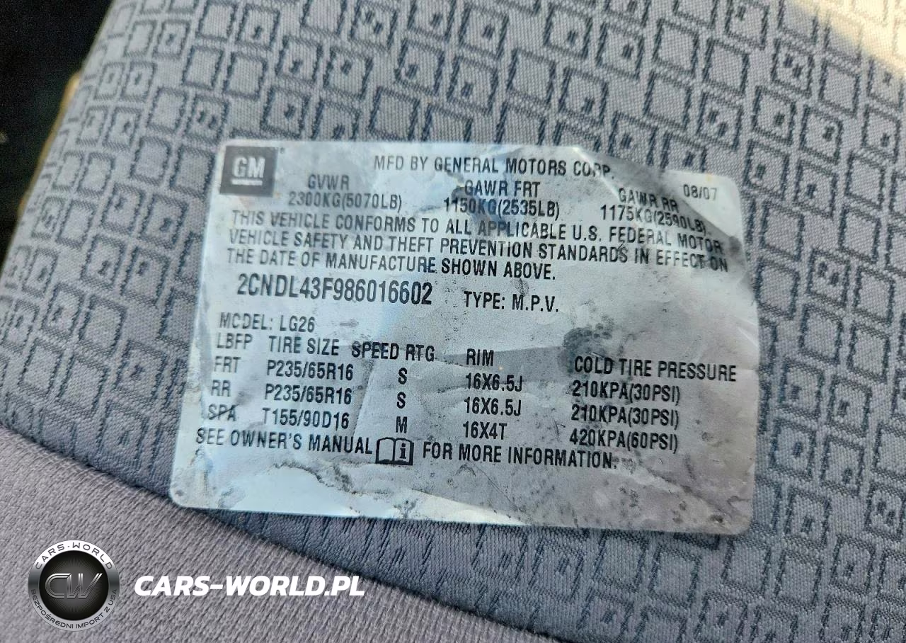 2008 Chevrolet Equinox Lt VIN:2CNDL43F986016602 - 12
