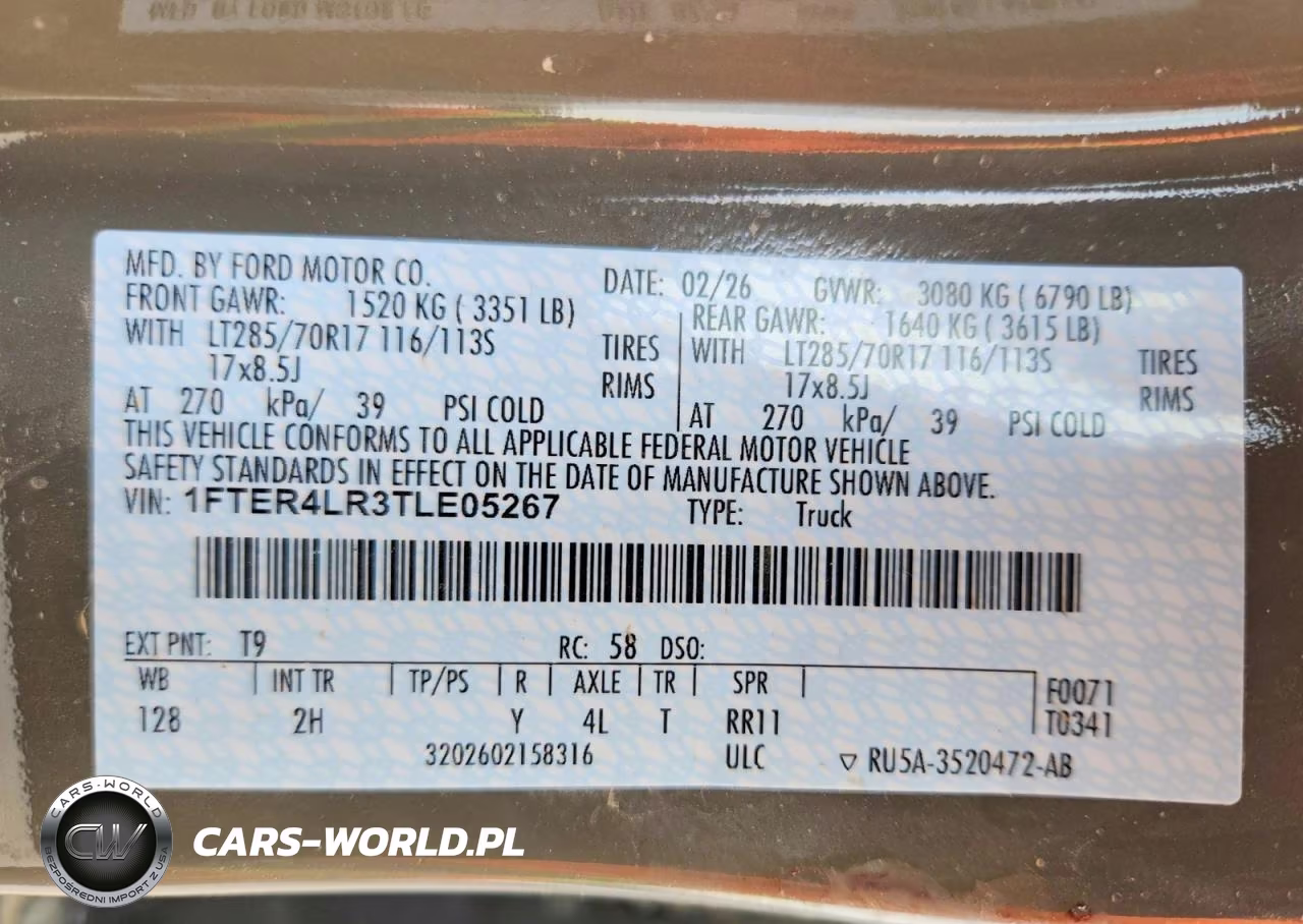 2026 Ford Ranger Raptor VIN:1FTER4LR3TLE05267 - 13