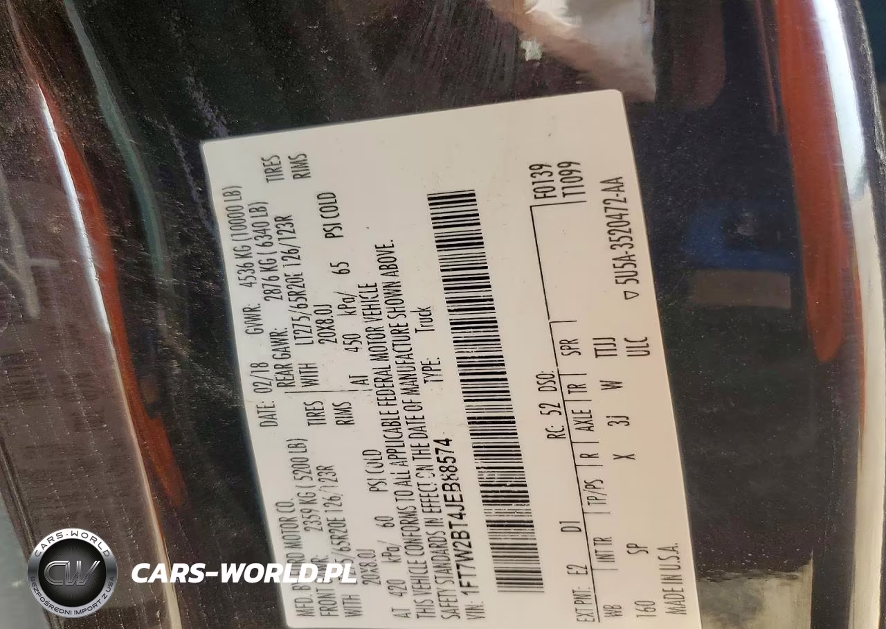 2018 Ford F250 Super Duty VIN:1FT7W2BT4JEB88574 - 12