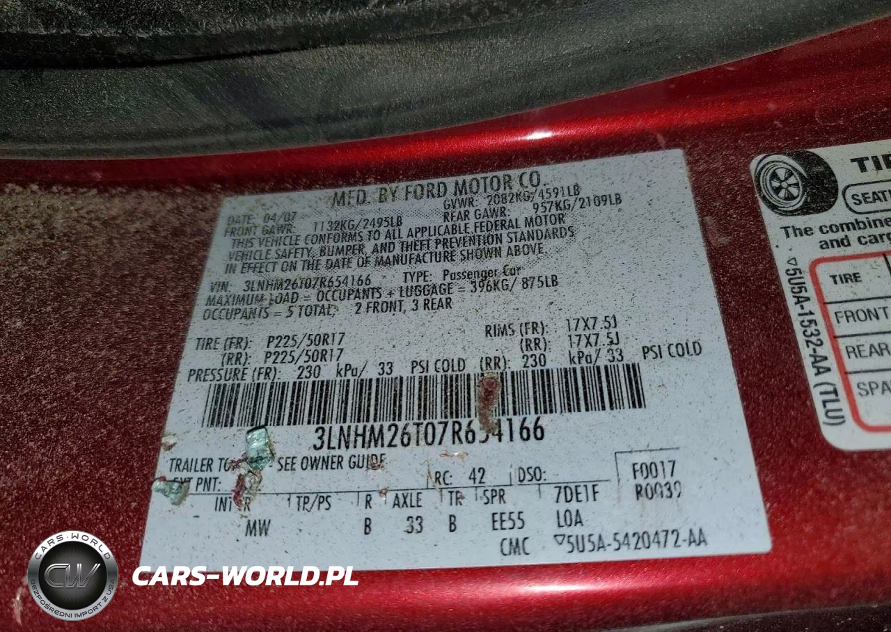 2007 Lincoln Mkz VIN:3LNHM26T07R654166 - 12
