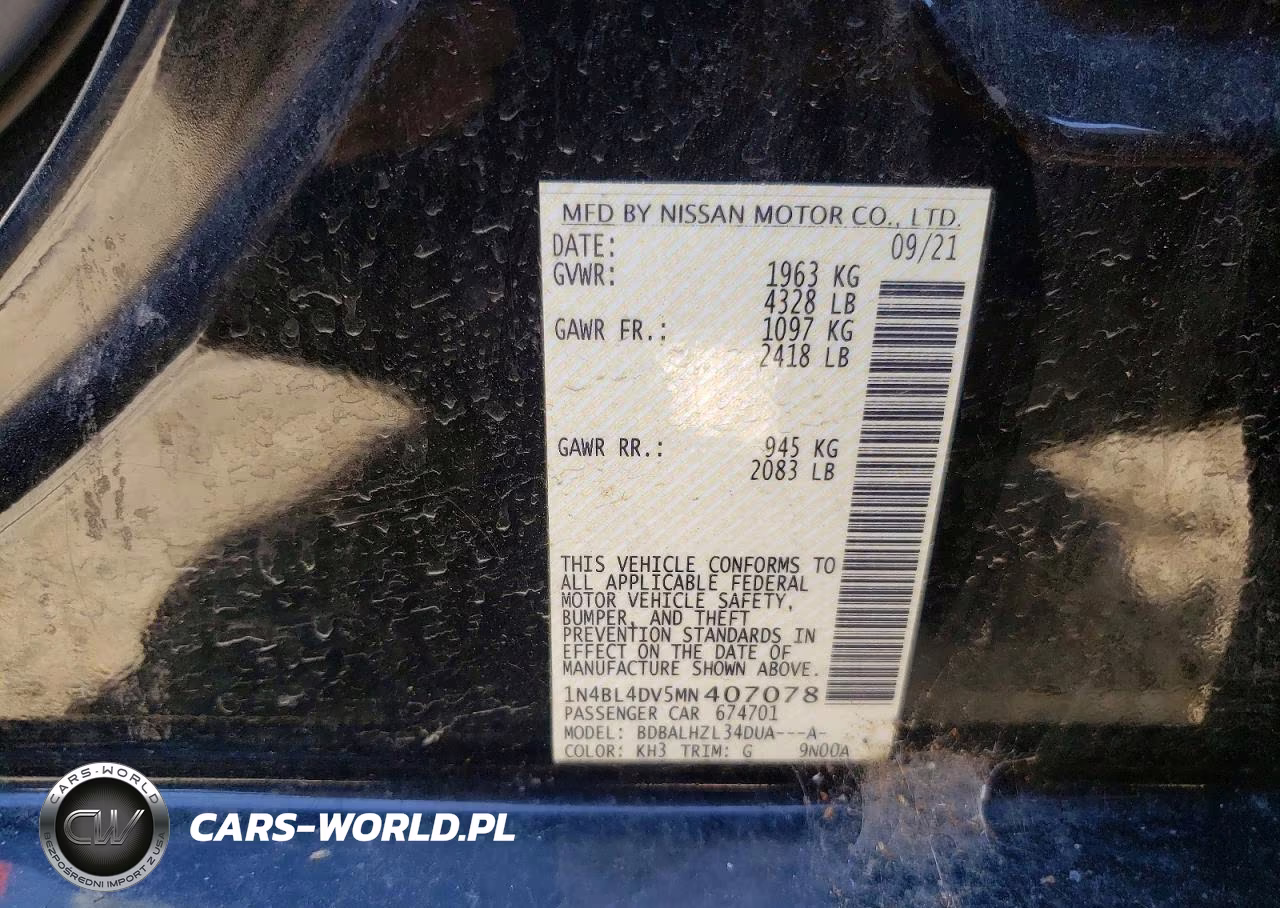 2021 Nissan Altima Sv VIN:1N4BL4DV5MN407078 - 12
