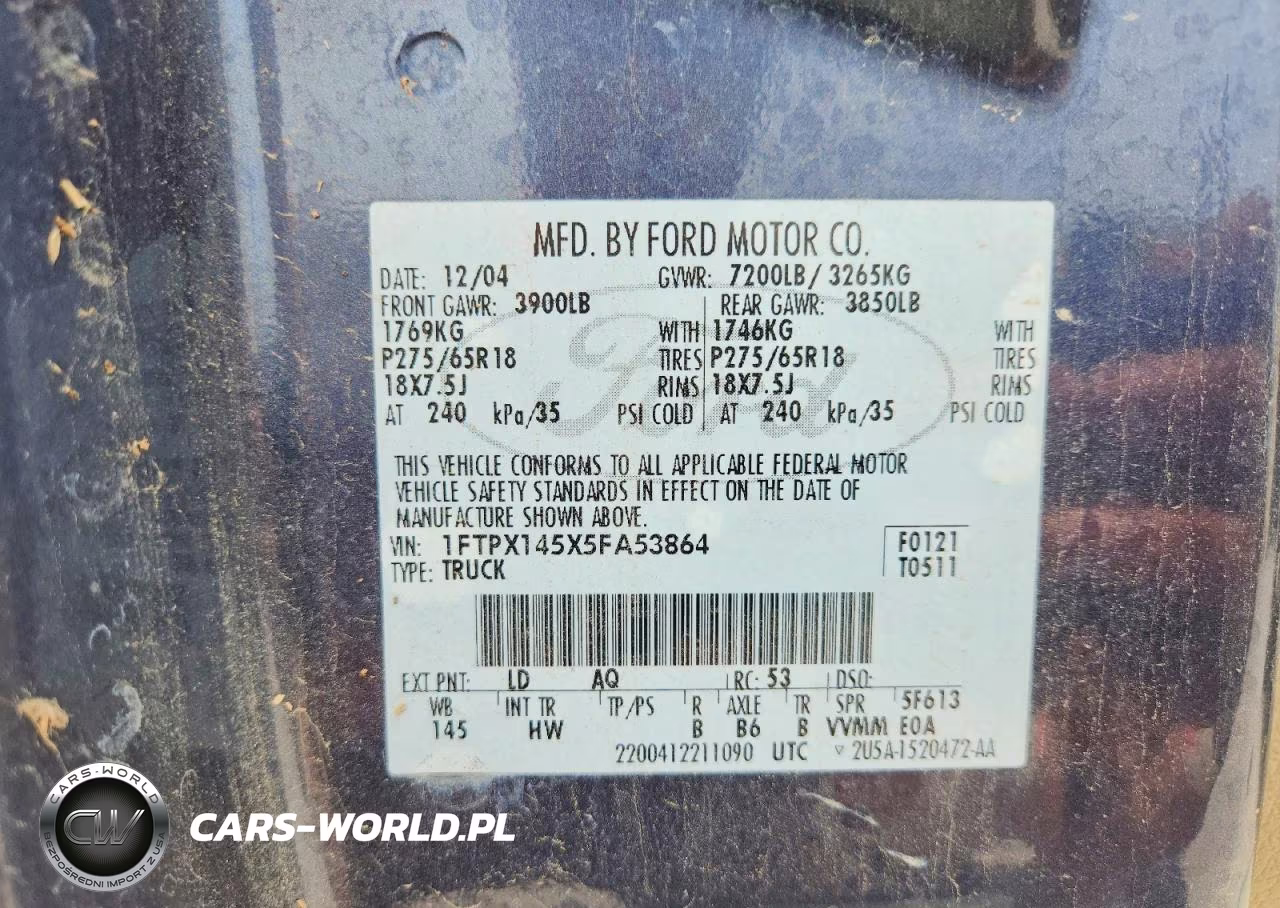 2005 Ford F150 Lariat VIN:1FTPX145X5FA53864 - 12