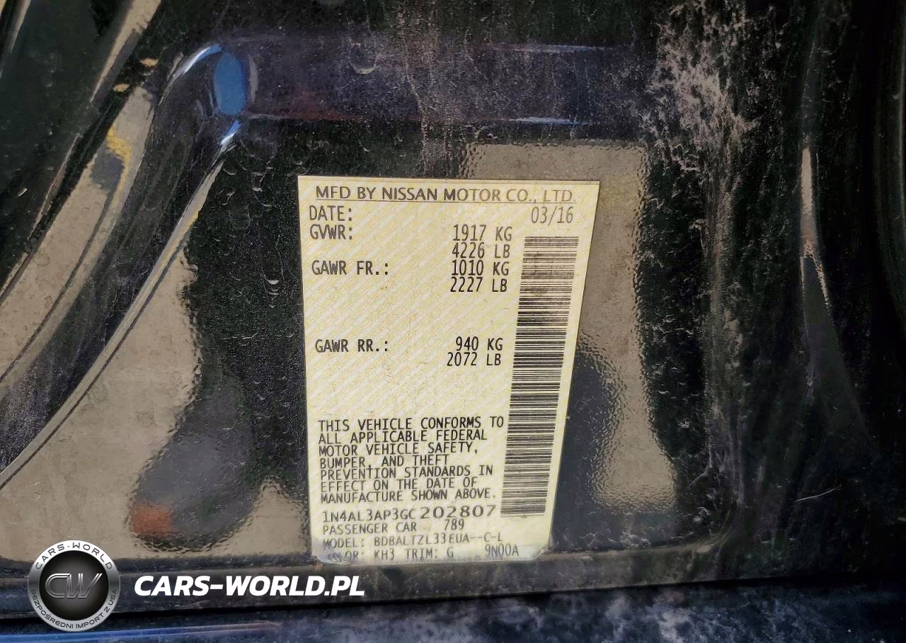 2016 Nissan Altima 2.5 Sl VIN:1N4AL3AP3GC202807 - 12