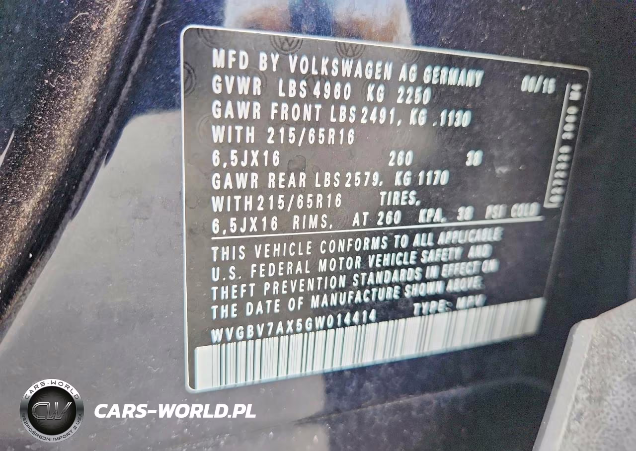 2016 Volkswagen Tiguan S VIN:WVGBV7AX5GW014414 - 14