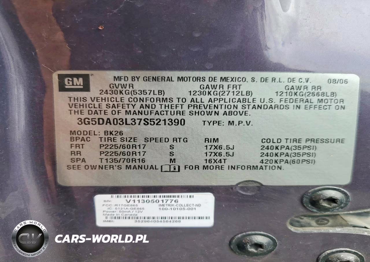 2007 Buick Rendezvous Cx VIN:3G5DA03L37S521390 - 13