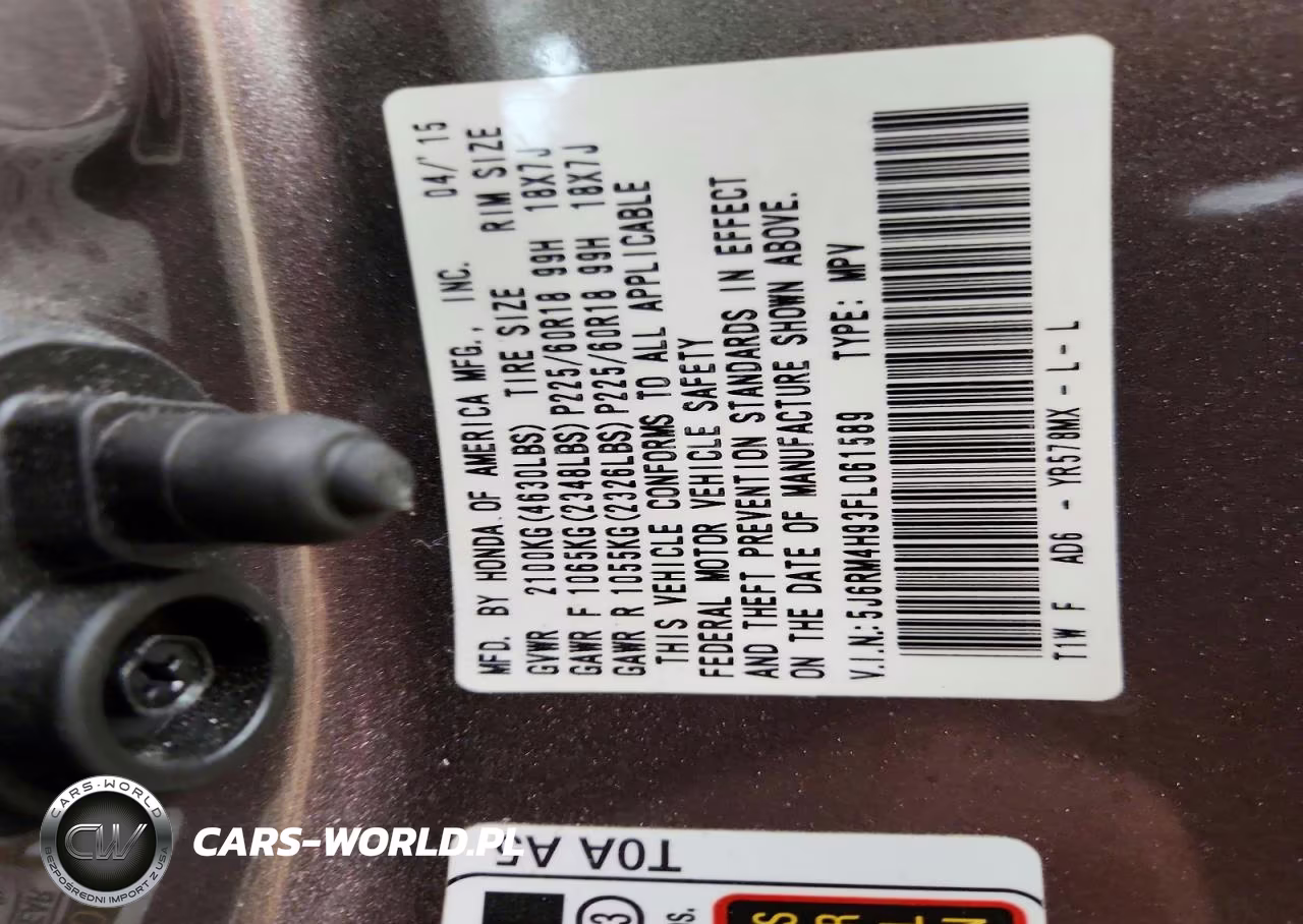 2015 Honda Cr-V Touring VIN:5J6RM4H93FL061589 - 13
