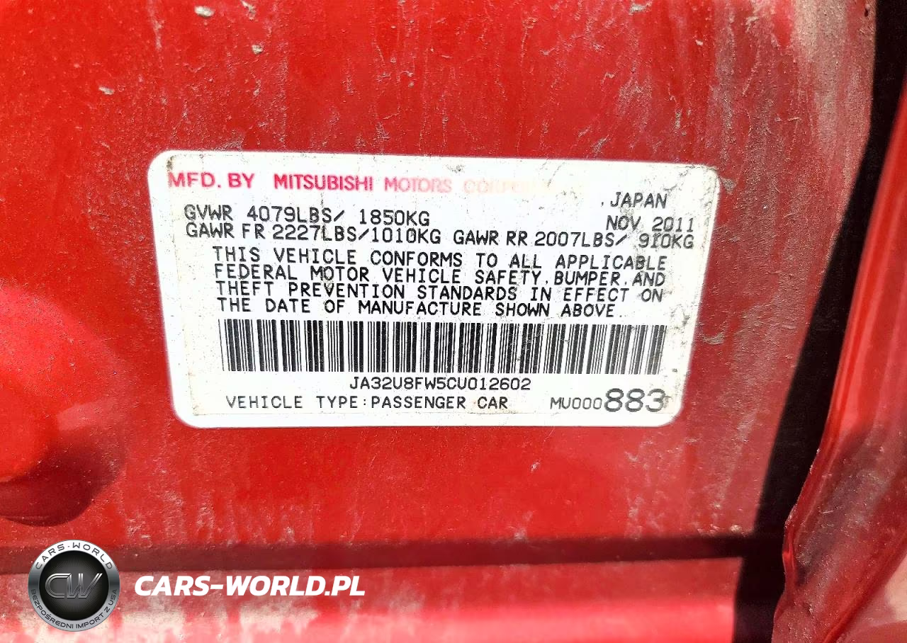 2012 Mitsubishi Lancer Gt VIN:JA32U8FW5CU012602 - 12