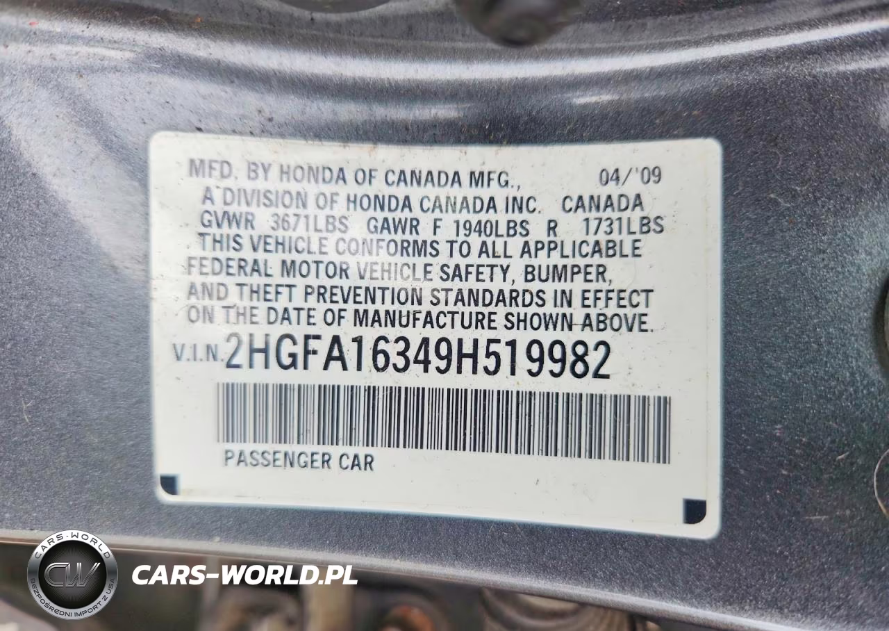 2009 Honda Civic Vp VIN:2HGFA16349H519982 - 13
