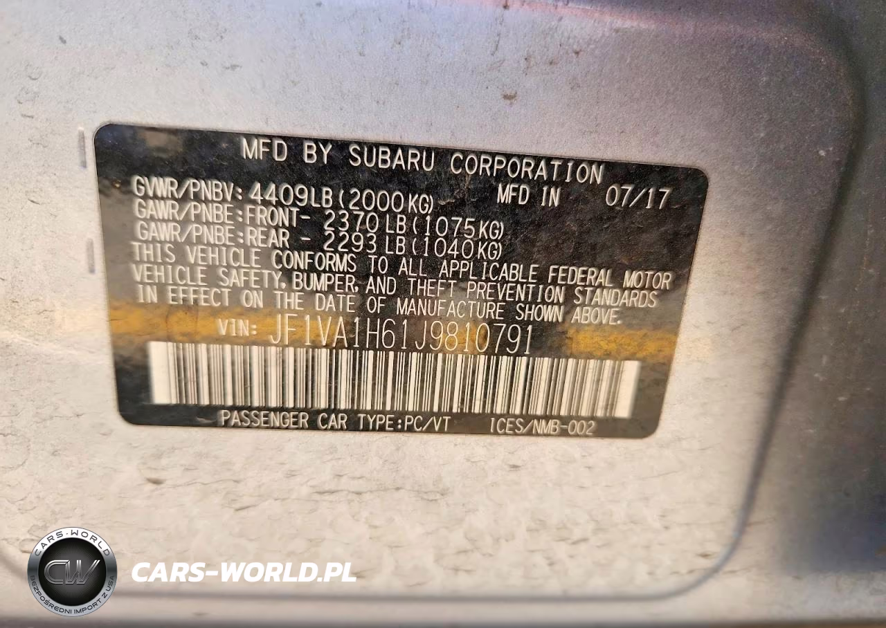2018 Subaru Wrx Limited VIN:JF1VA1H61J9810791 - 13