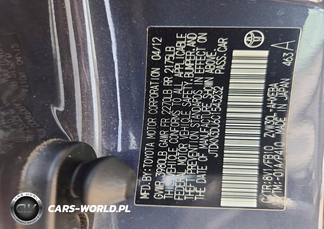 2012 Toyota Prius Two VIN:JTDKN3DU6C1543232 - 12
