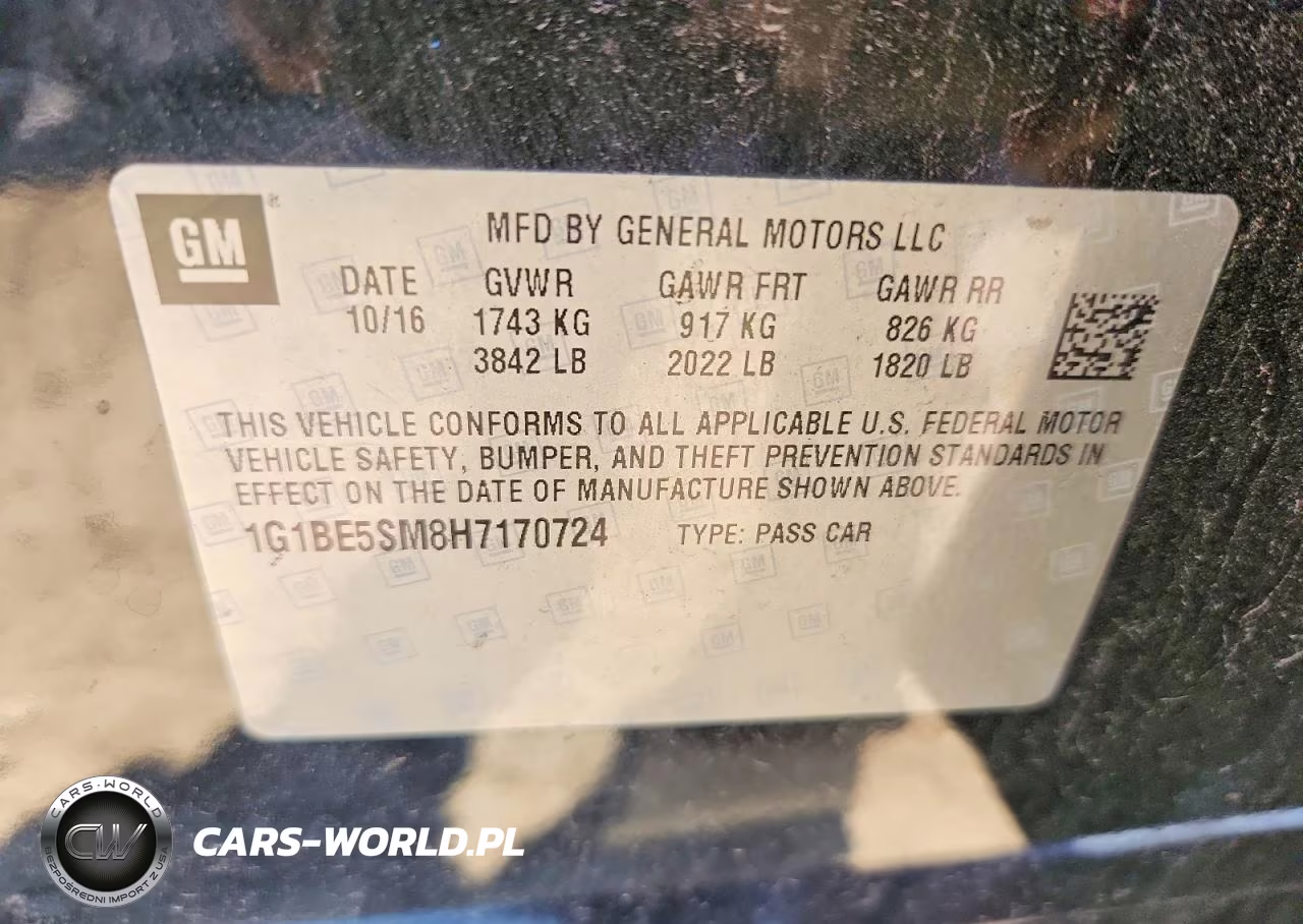 2017 Chevrolet Cruze Lt VIN:1G1BE5SM8H7170724 - 12