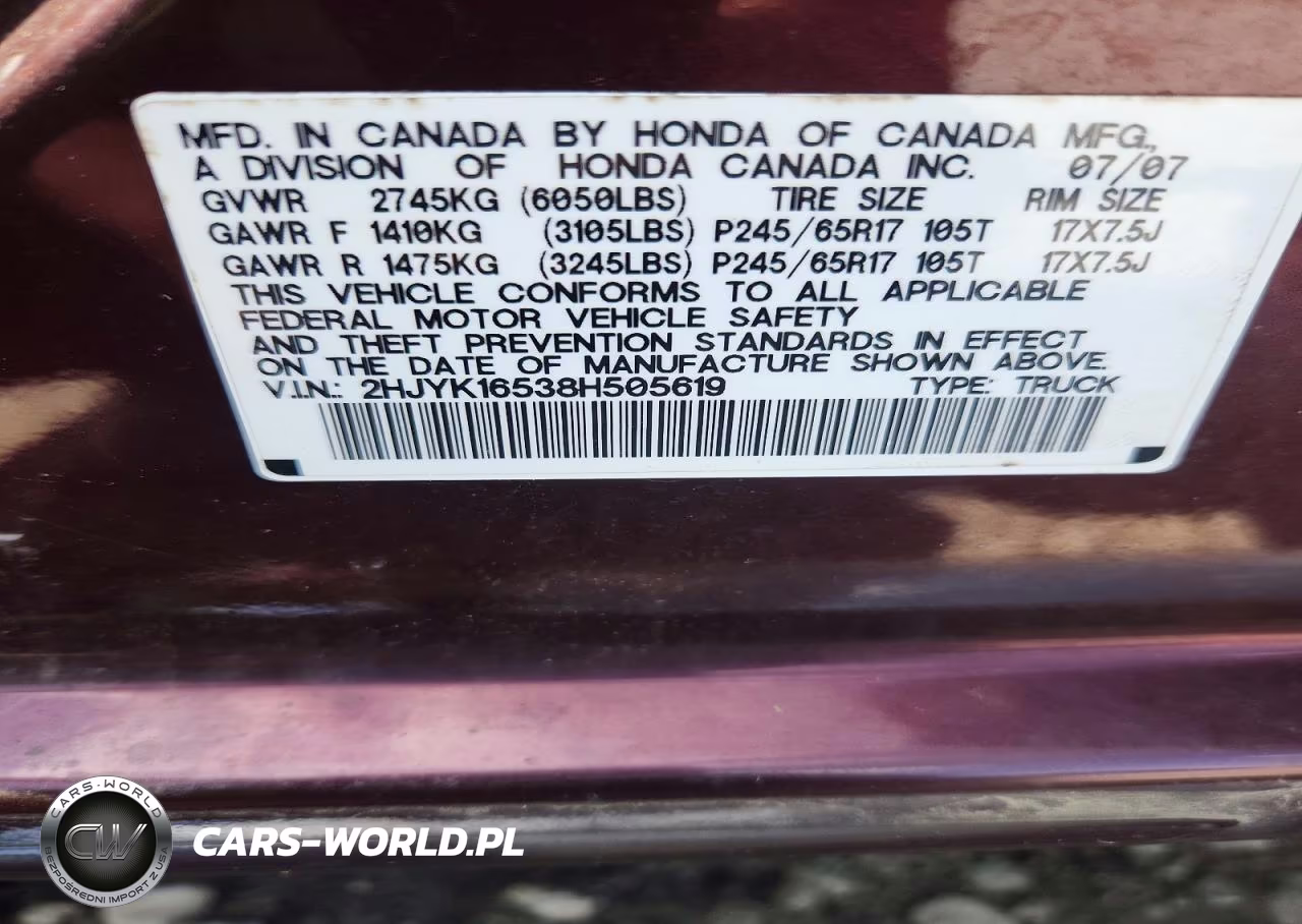 2008 Honda Ridgeline Rtl VIN:2HJYK16538H505619 - 12