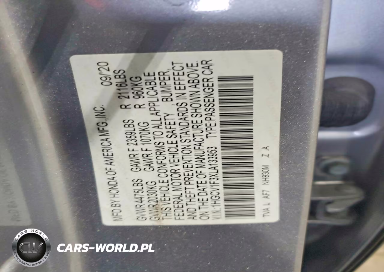 2020 Honda Accord Sport VIN:1HGCV1F3XLA133953 - 13