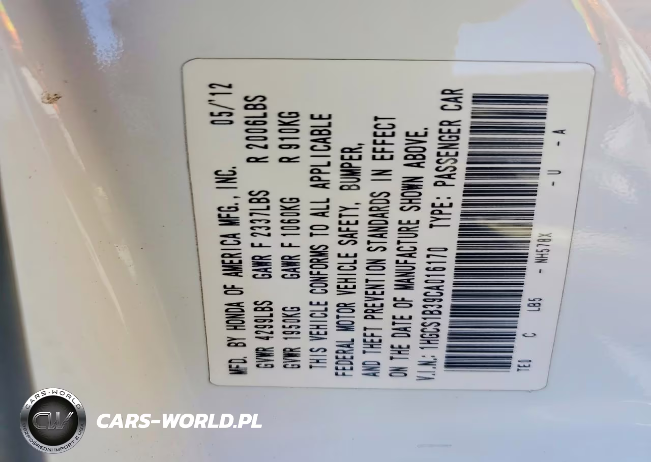 2012 Honda Accord Lx VIN:1HGCS1B39CA016170 - 12