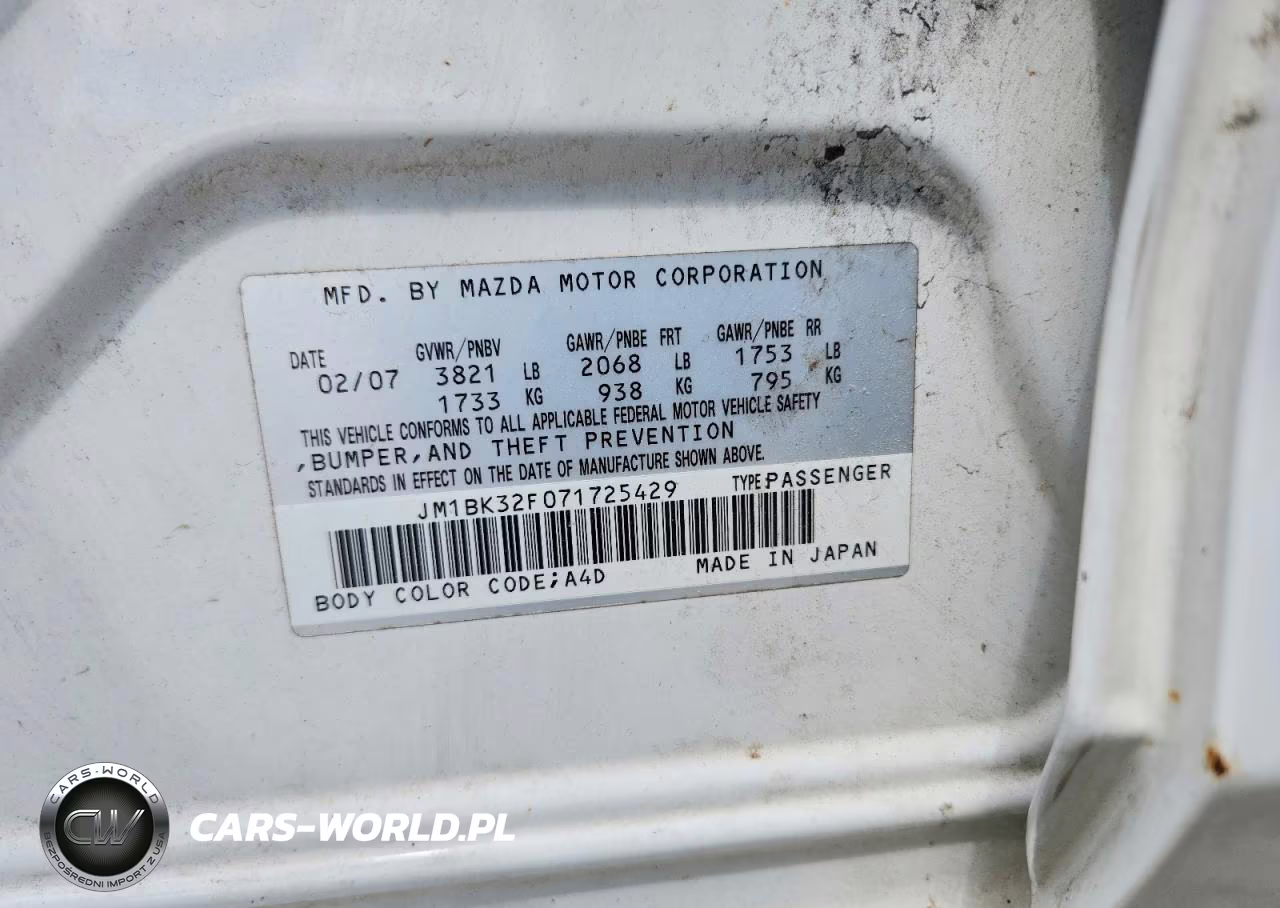 2007 Mazda 3 I VIN:JM1BK32F071725429 - 12