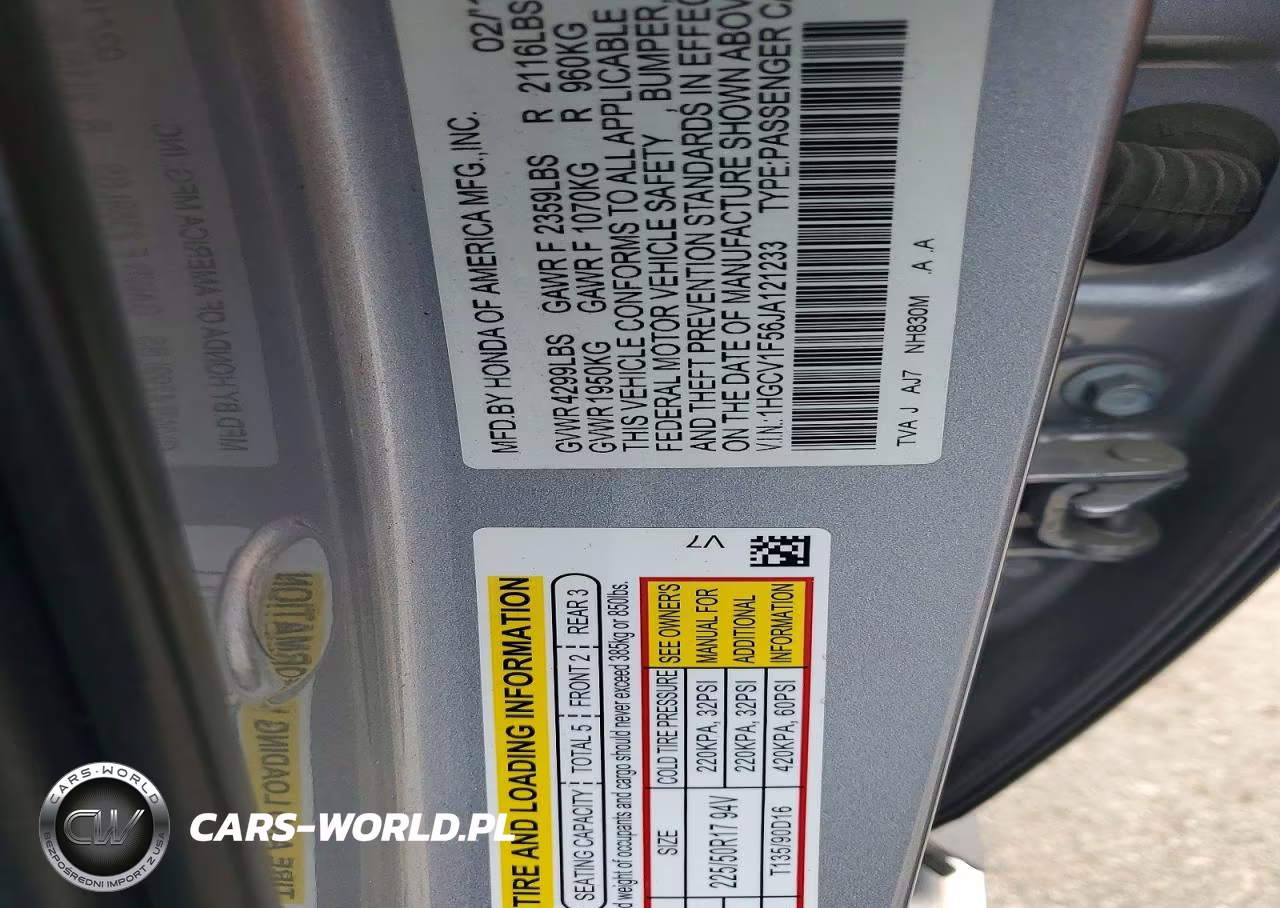 2018 Honda Accord Exl VIN:1HGCV1F56JA121233 - 12