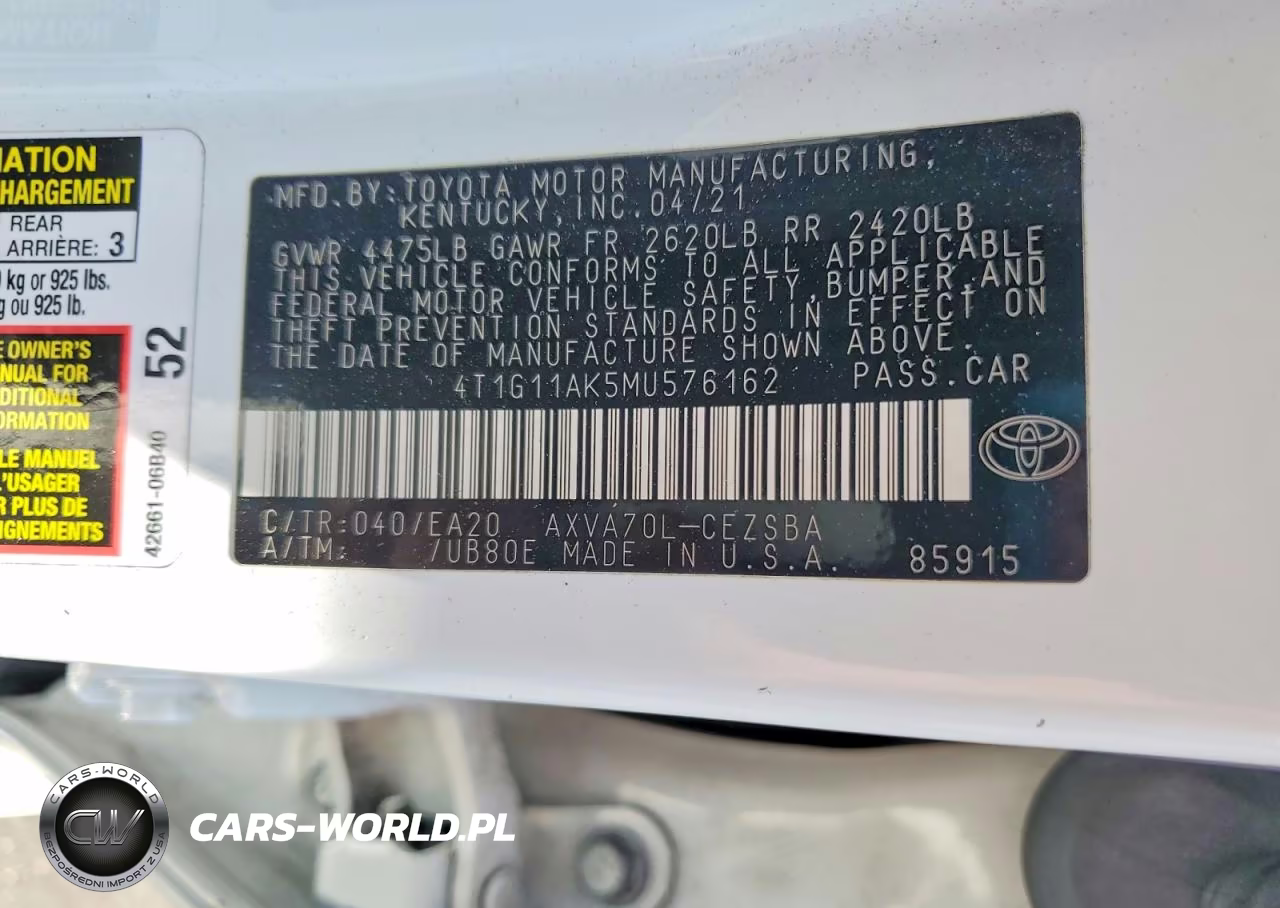 2021 Toyota Camry Se VIN:4T1G11AK5MU576162 - 12