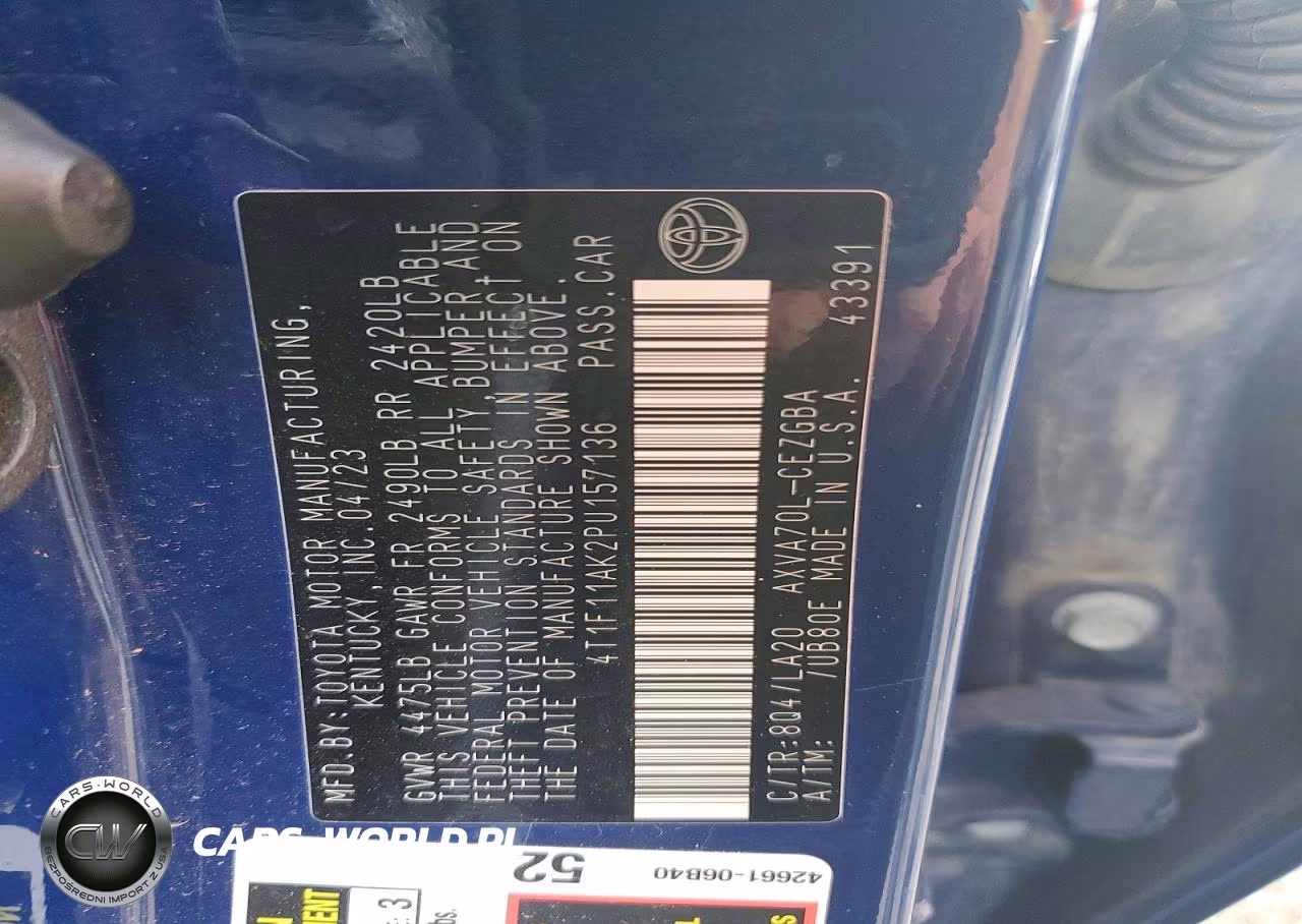2023 Toyota Camry Xle VIN:4T1F11AK2PU157136 - 12
