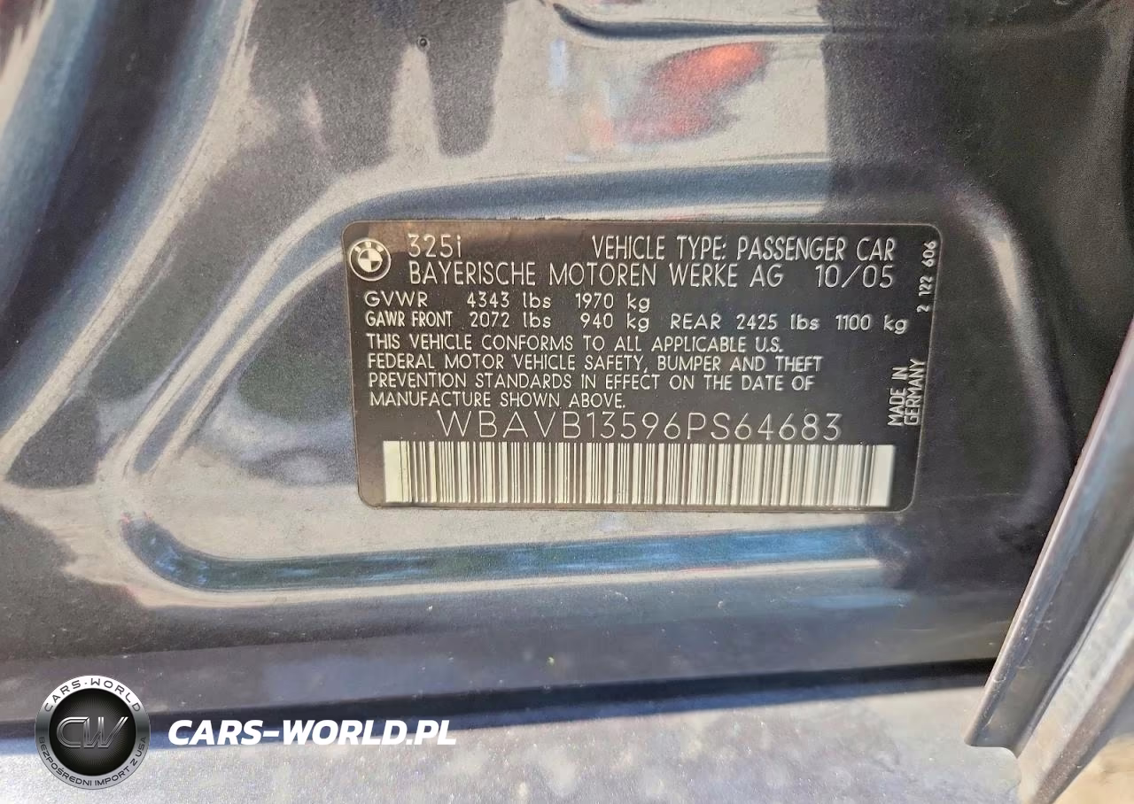 2006 BMW 325 I VIN:WBAVB13596PS64683 - 12