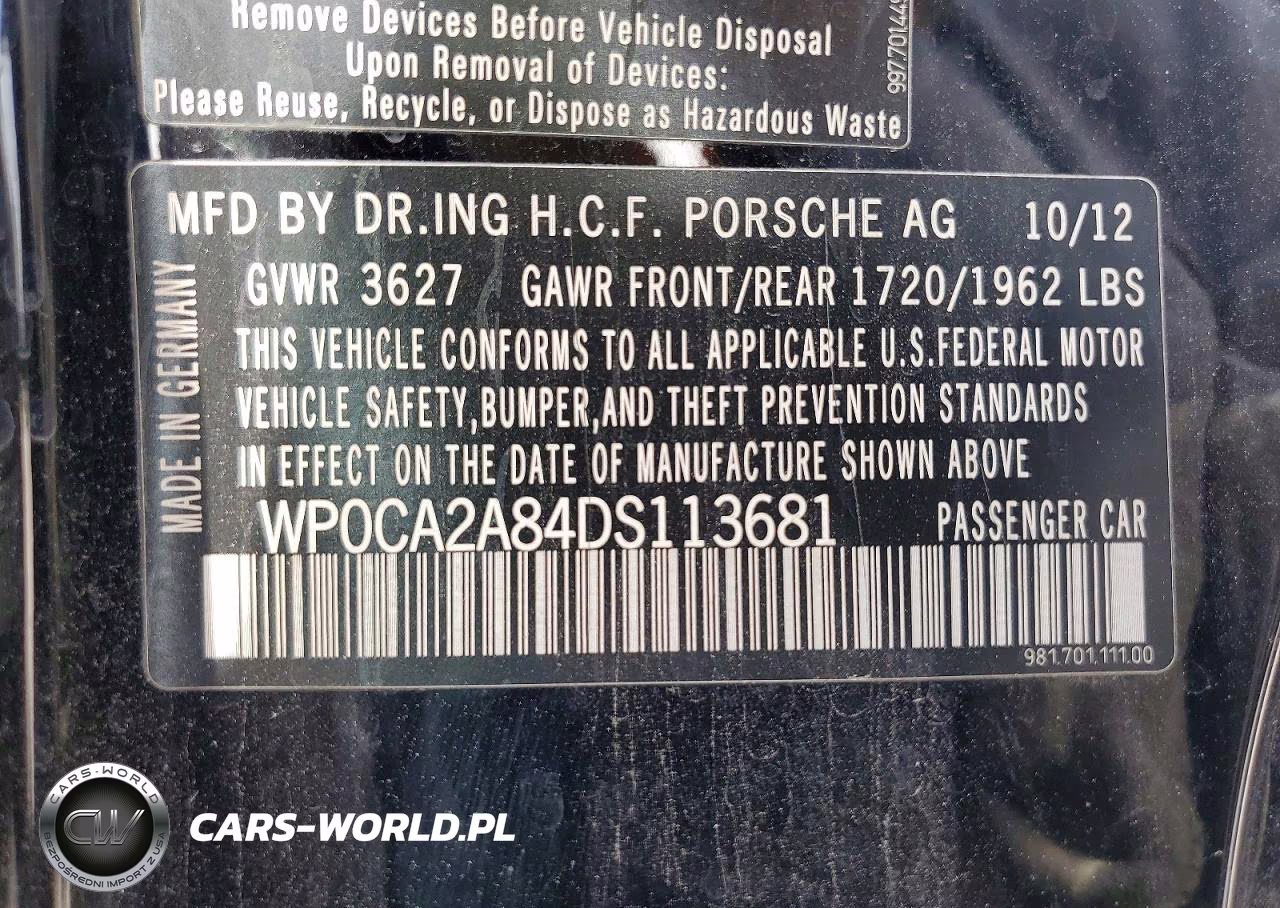 2013 Porsche Boxster VIN:WP0CA2A84DS113681 - 13