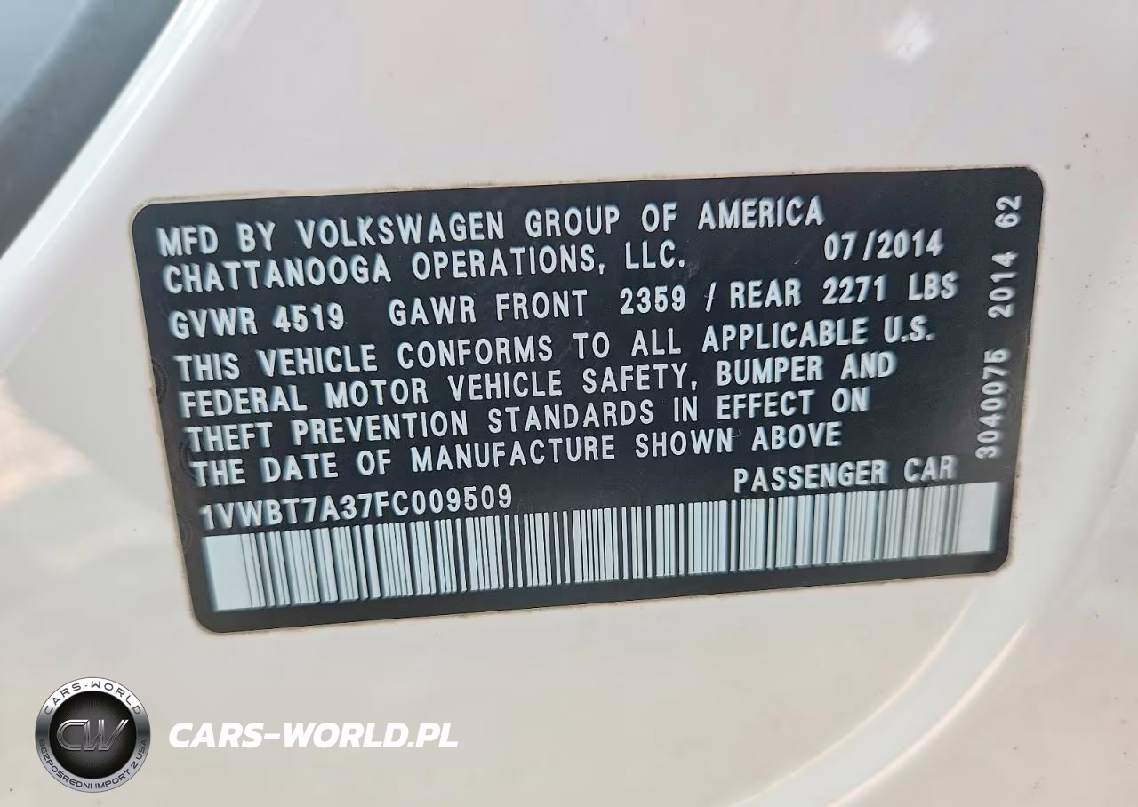 2015 Volkswagen Passat Se VIN:1VWBT7A37FC009509 - 13