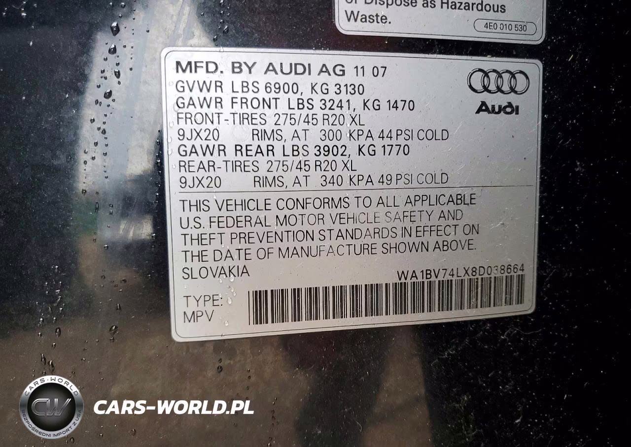 2008 Audi Q7 4.2 Quattro Premium VIN:WA1BV74LX8D038664 - 13