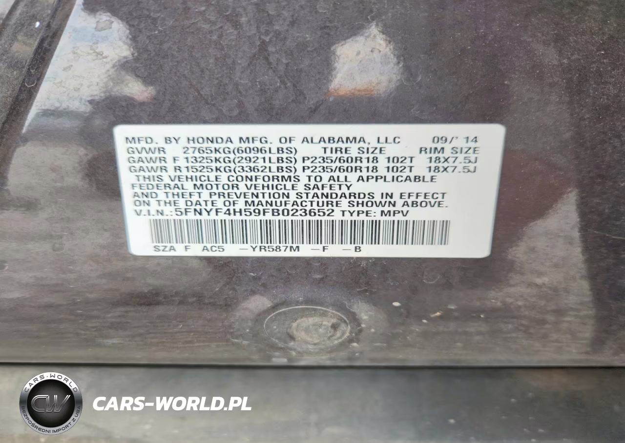 2015 Honda Pilot Exl VIN:5FNYF4H59FB023652 - 12