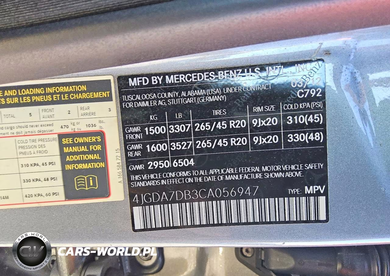 2012 Mercedes-Benz Ml 550 4Matic VIN:4JGDA7DB3CA056947 - 5