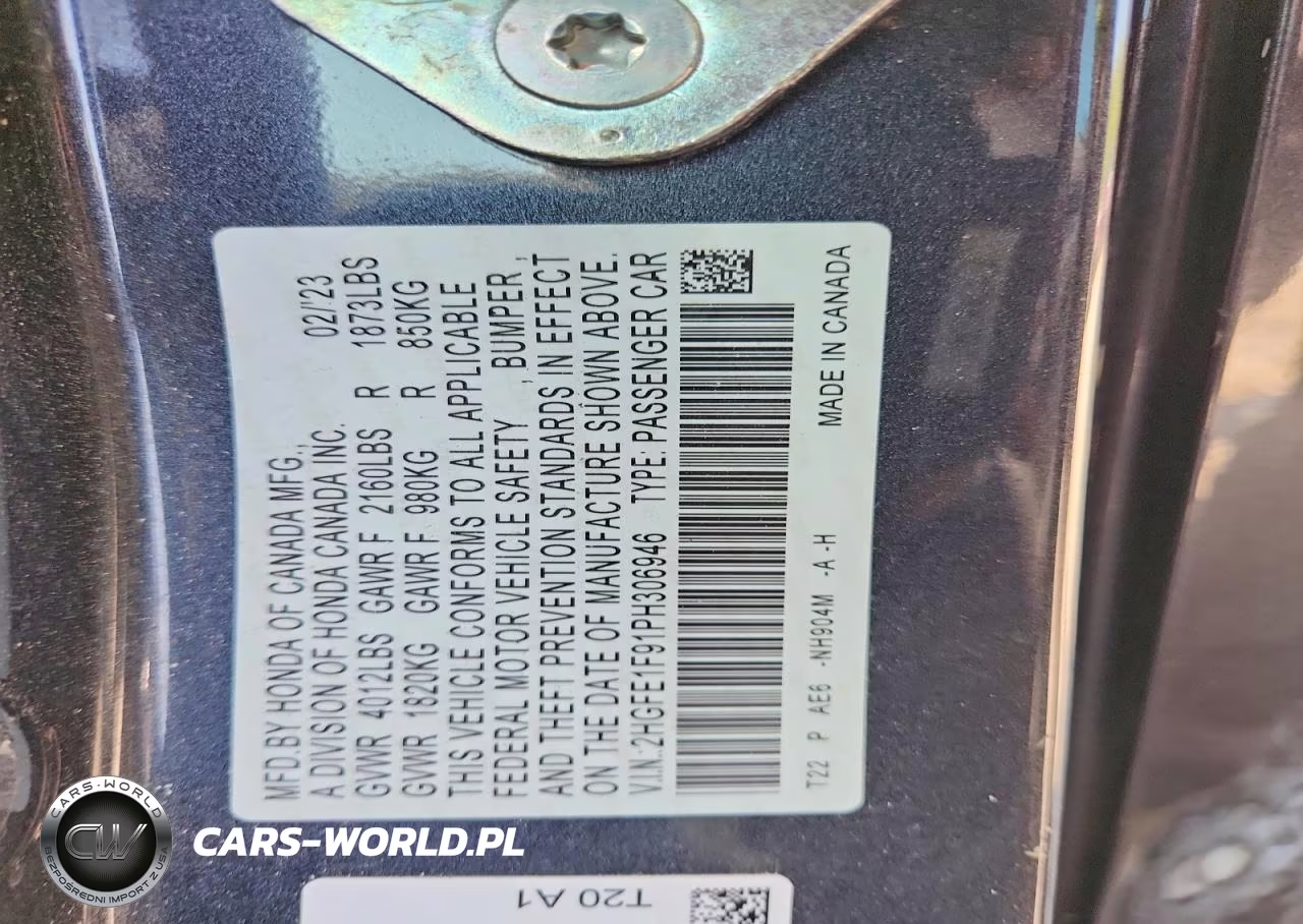 2023 Honda Civic Touring VIN:2HGFE1F91PH306946 - 12