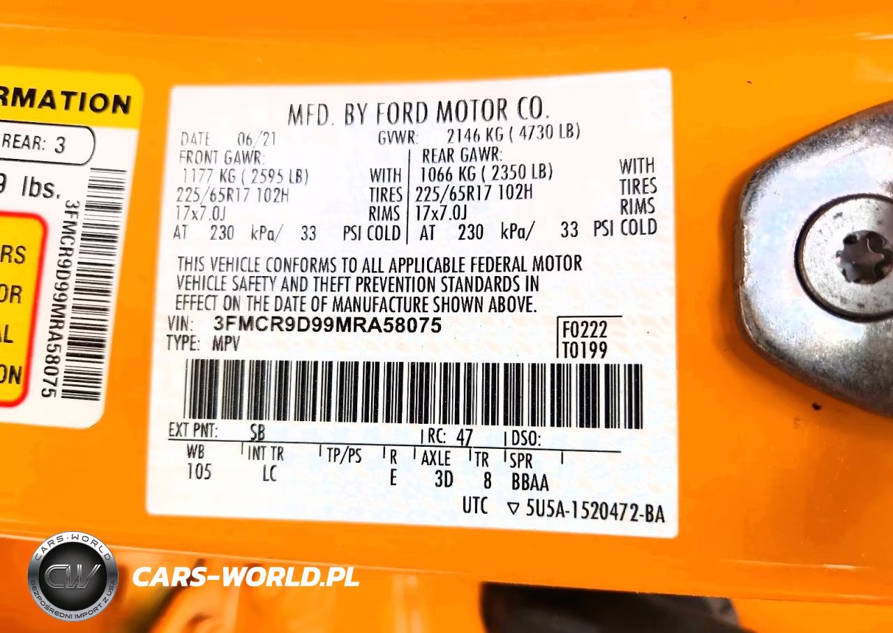 2021 Ford Bronco Sport Badlands VIN:3FMCR9D99MRA58075 - 13