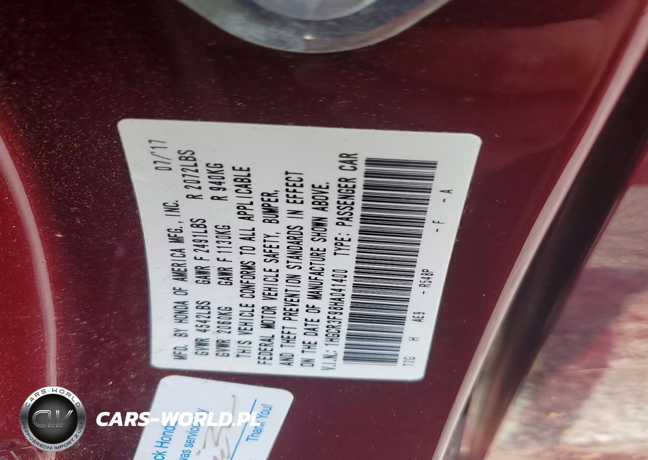 2017 Honda Accord Touring VIN:1HGCR3F98HA041400 - 12