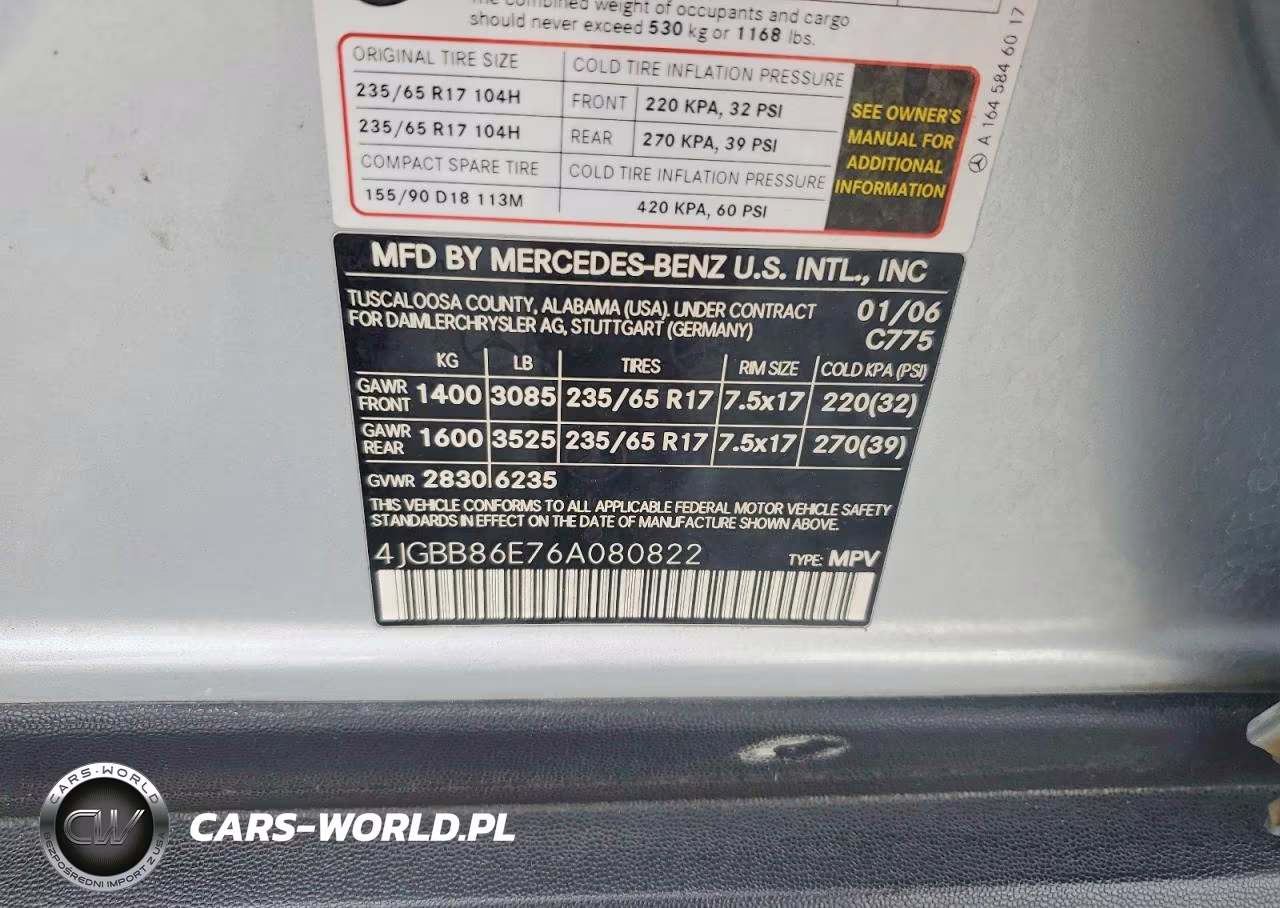 2006 Mercedes-Benz Ml 350 VIN:4JGBB86E76A080822 - 13
