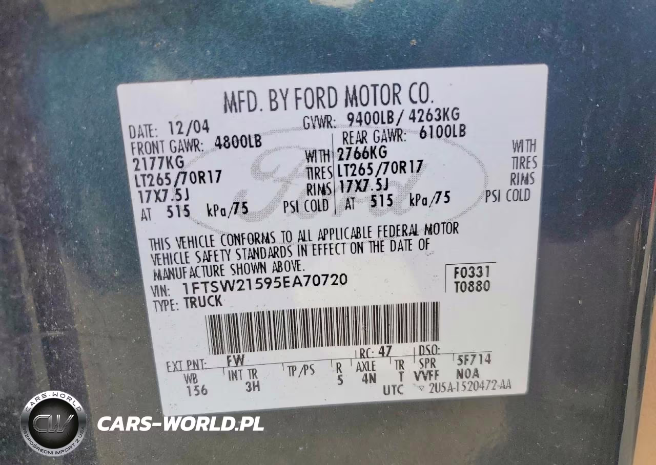 2005 Ford F250 Super Duty VIN:1FTSW21595EA70720 - 12