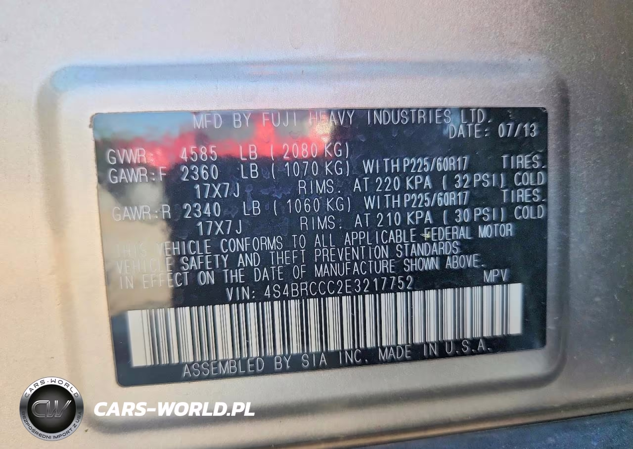 2014 Subaru Outback 2.5I Premium VIN:4S4BRCCC2E3217752 - 13