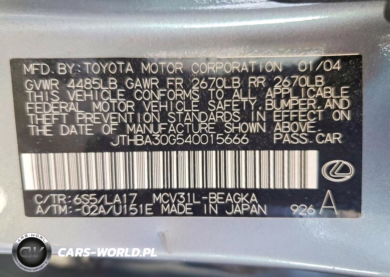 2004 Lexus Es 330 VIN:JTHBA30G540015666 - 12