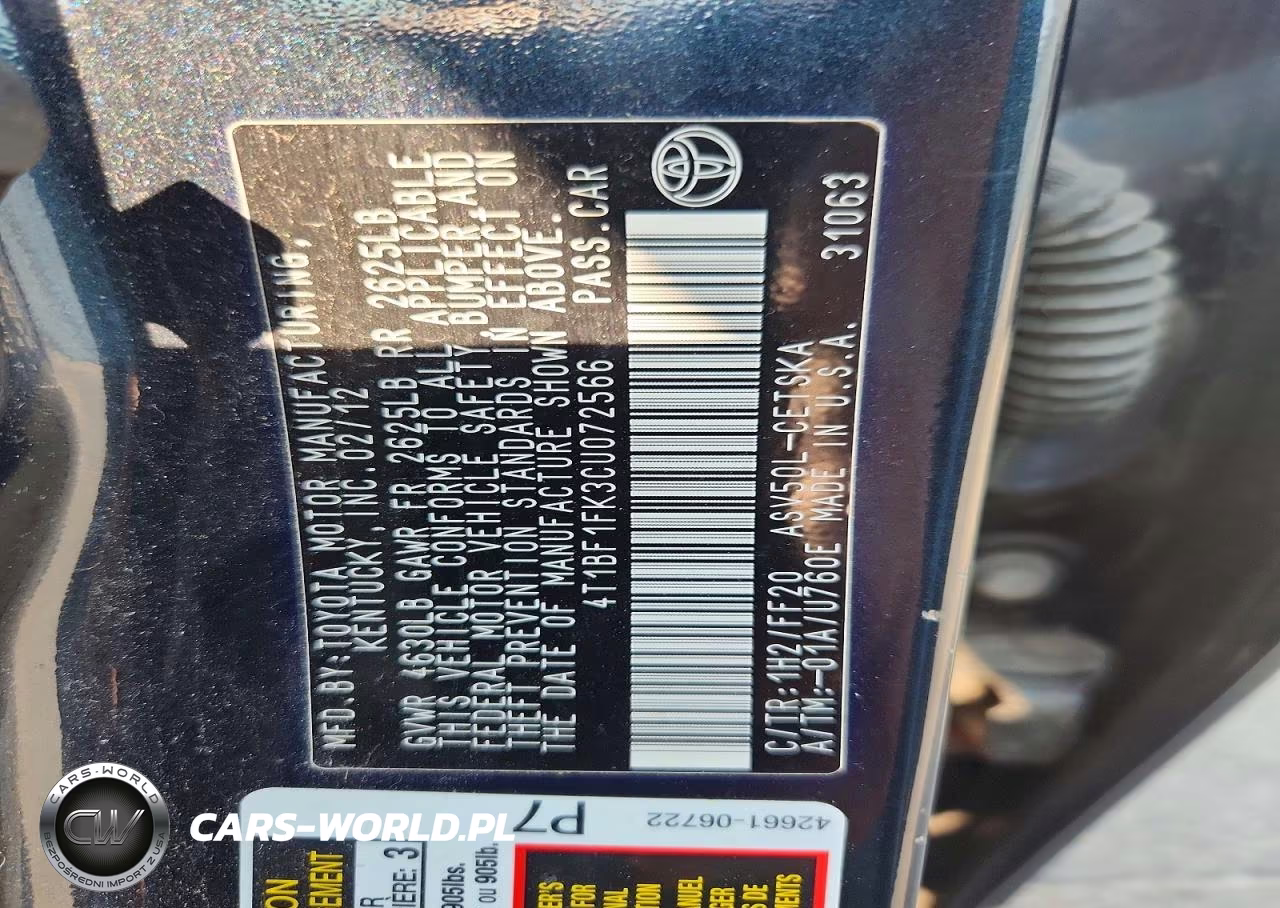 2012 Toyota Camry Se VIN:4T1BF1FK3CU072566 - 12