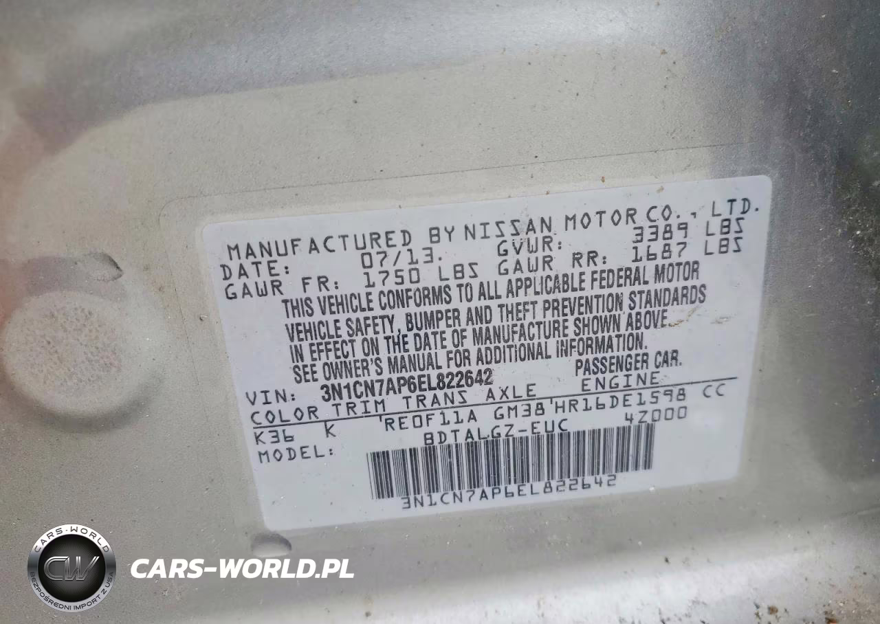 2014 Nissan Versa 1.6 Sl VIN:3N1CN7AP6EL822642 - 12