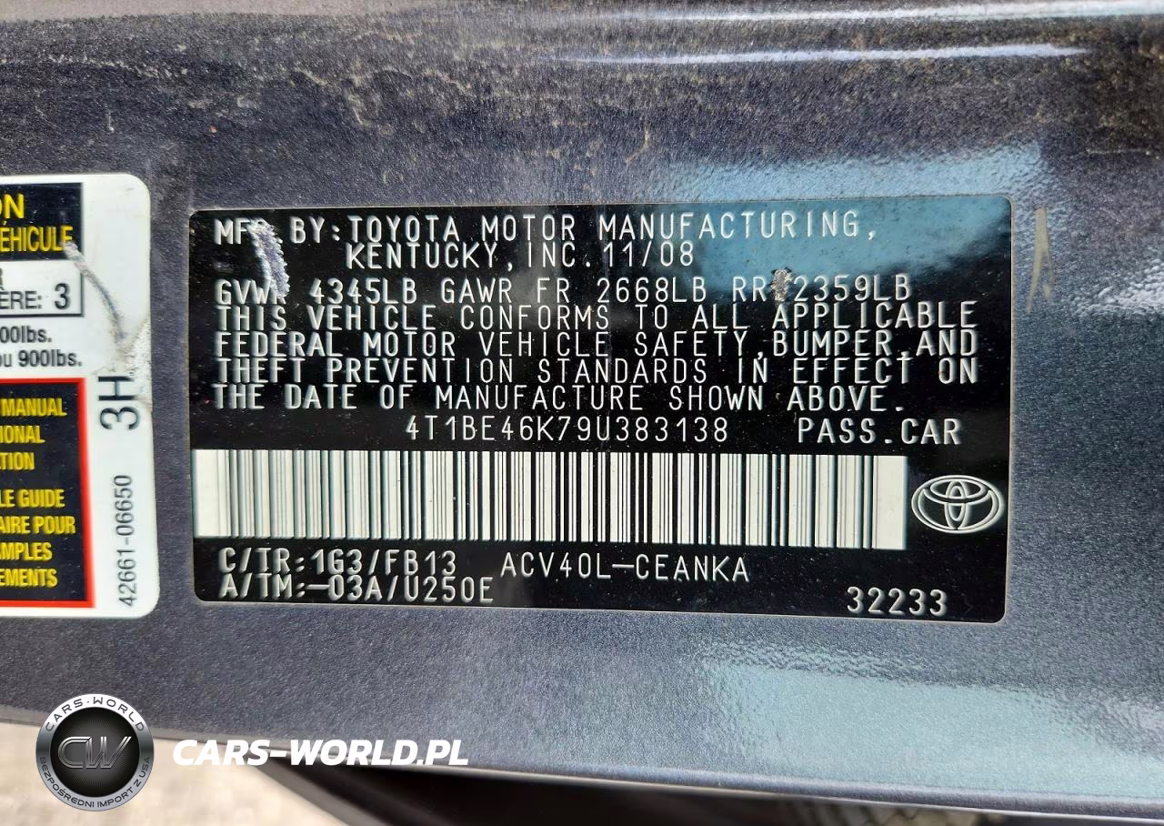 2009 Toyota Camry Le VIN:4T1BE46K79U383138 - 12