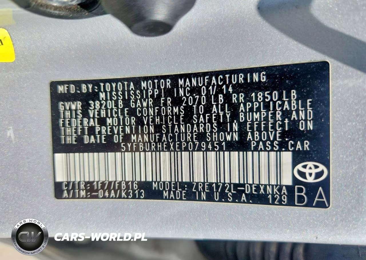 2014 Toyota Corolla Le VIN:5YFBURHEXEP079451 - 12