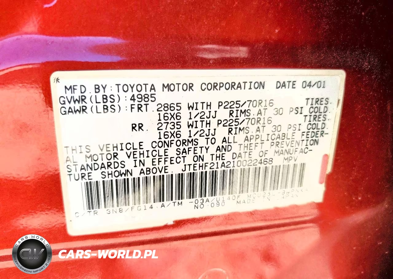 2001 Toyota Highlander Base VIN:JTEHF21A210022468 - 14