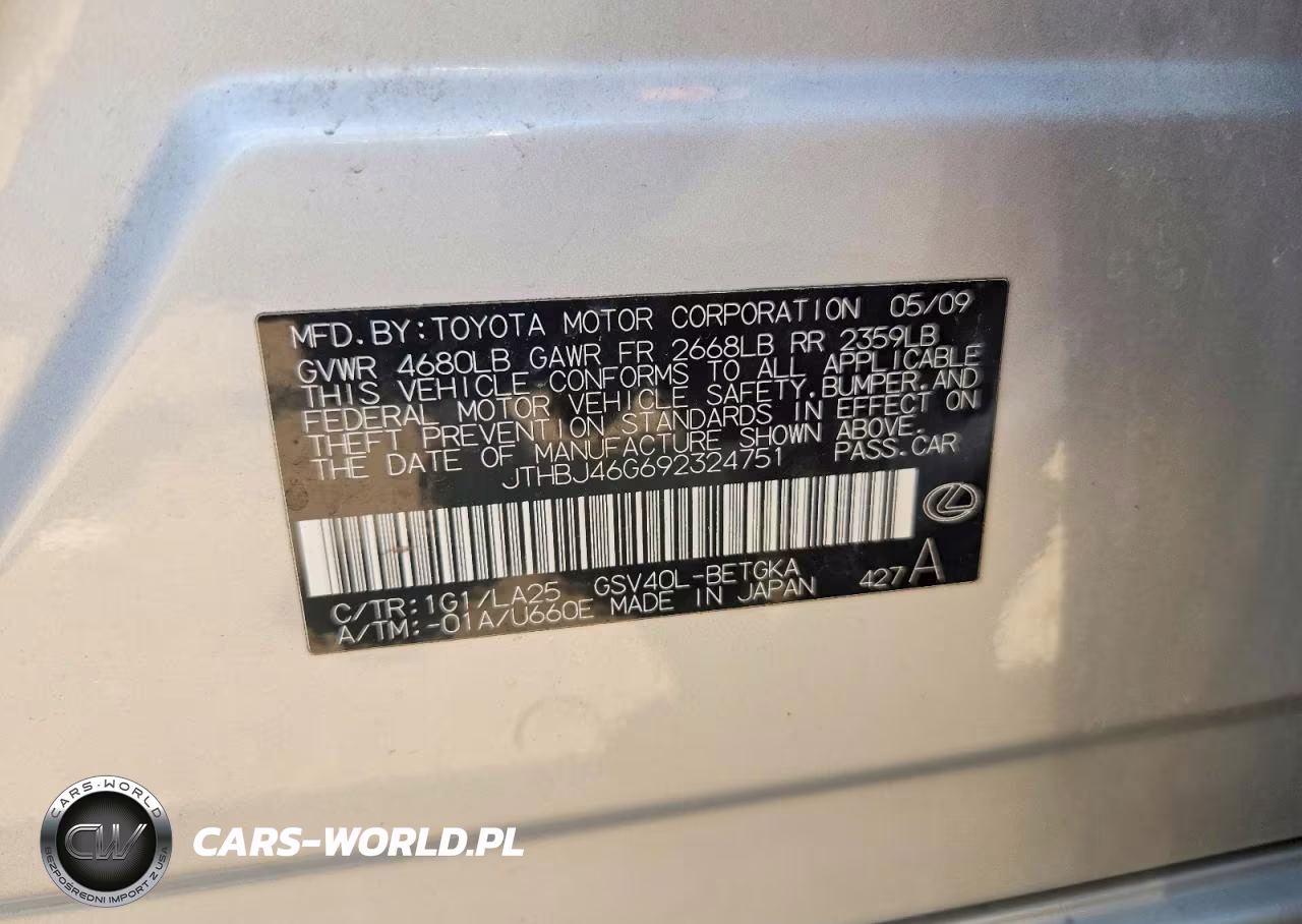 2009 Lexus Es 350 VIN:JTHBJ46G692324751 - 13