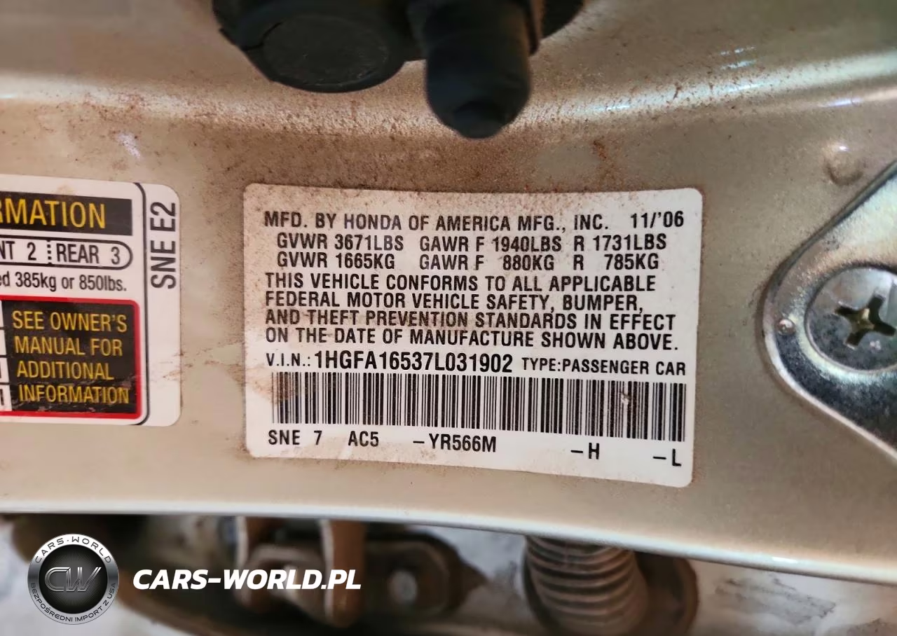2007 Honda Civic Lx VIN:1HGFA16537L031902 - 12