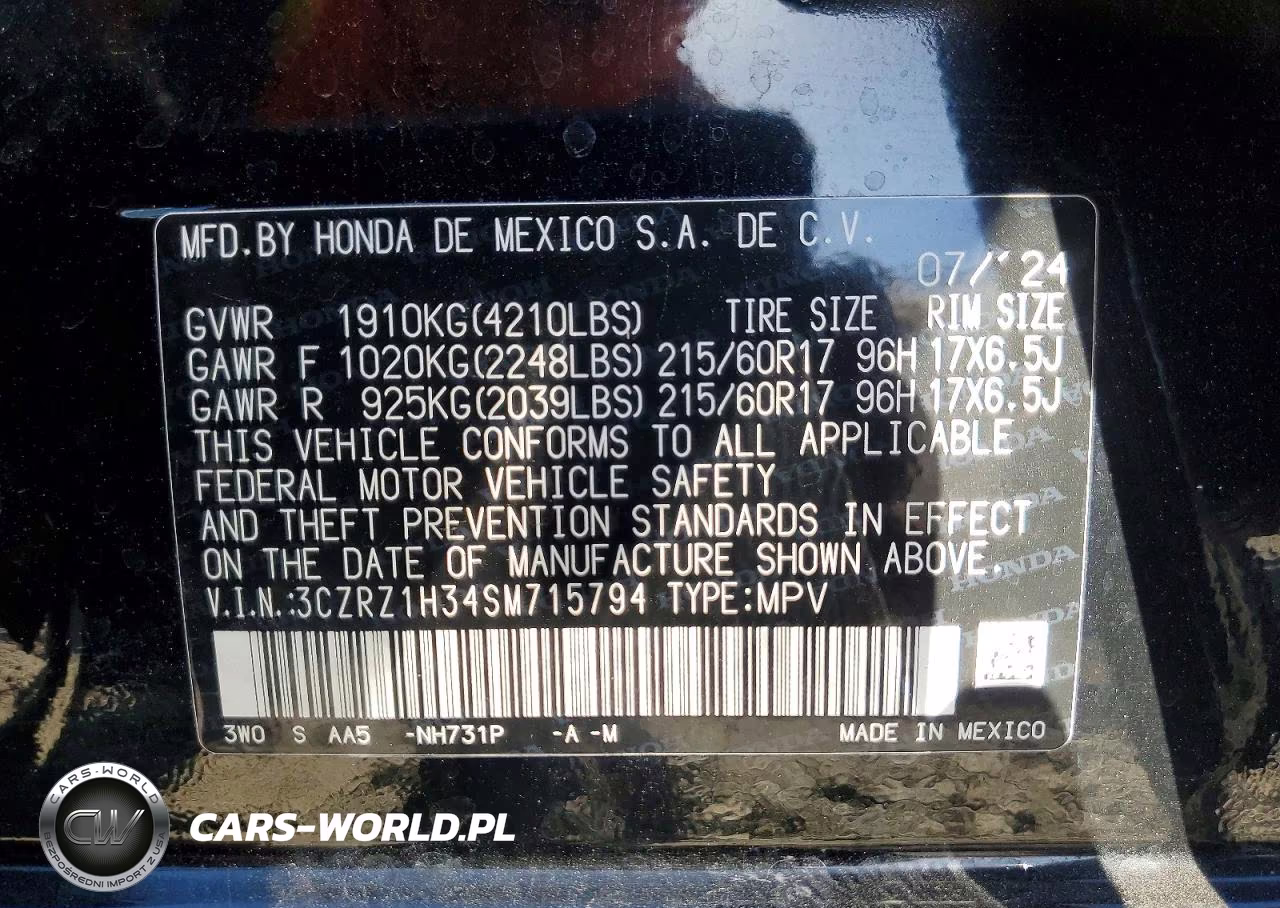 2025 Honda Hr-V Lx VIN:3CZRZ1H34SM715794 - 14